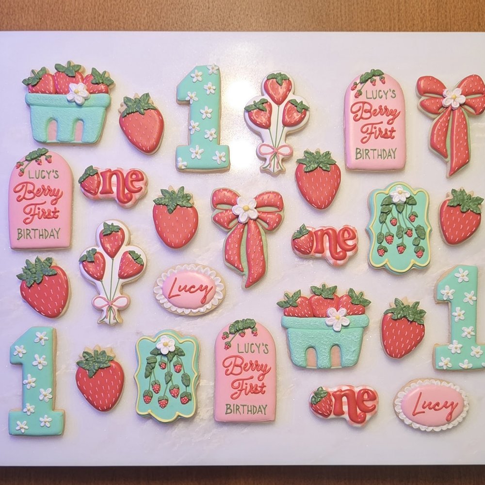Strawberry first birthday cookies